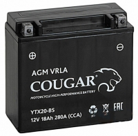  Аккумулятор мотоциклетный COUGAR AGM VRLA 12V18 YTX20-BS