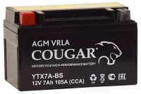  Аккумулятор мотоциклетный COUGAR AGM VRLA 12V7 YTX7A-BS